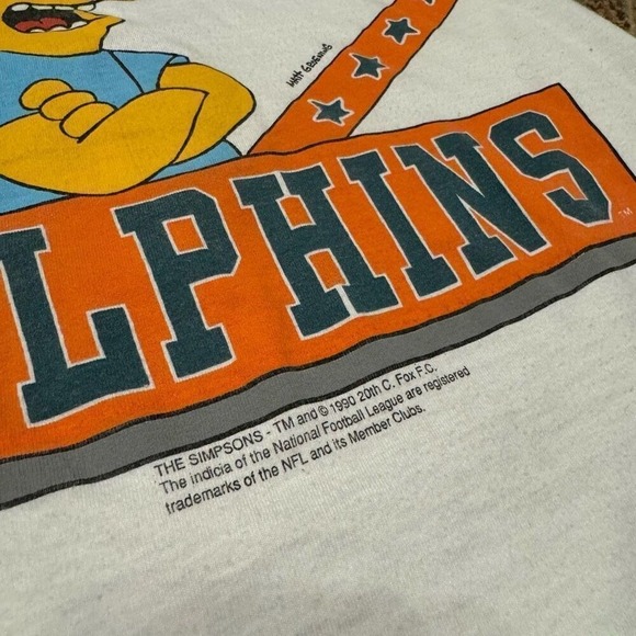 Vintage 1990 Bart Simpson Miami Dolphins Graphic Tee T-shirt Men Large NFL Footb - Picture 3 of 8